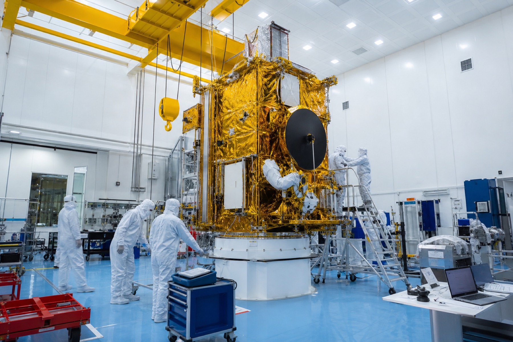 Intégration du satellite en salle blanche